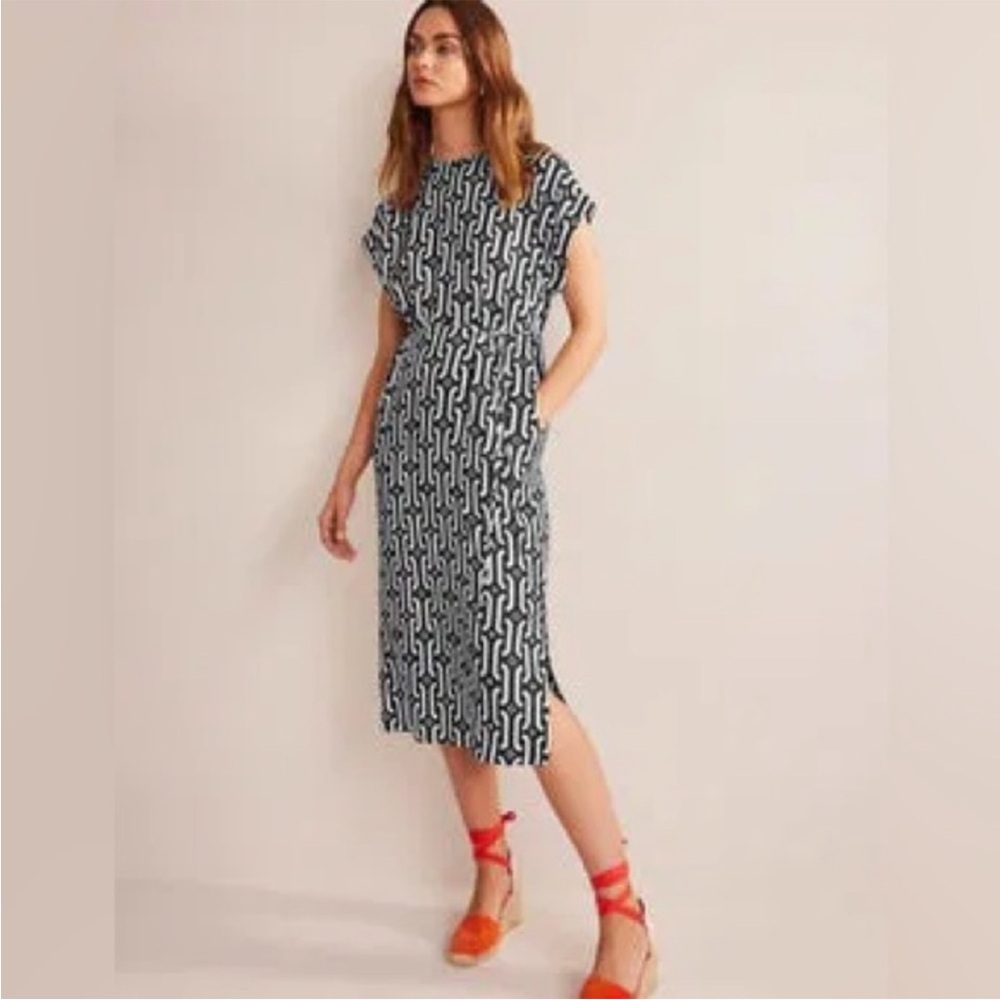 BODEN Women's Short Sleeve Dress in Azure Geo Size 12R
